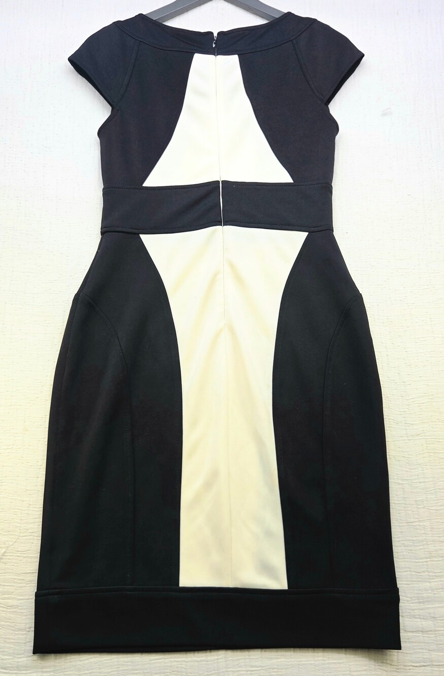 Maggy London Black Cream Colorblock Cap Sleeve Sheath Dress Size 6 - Picture 9 of 11